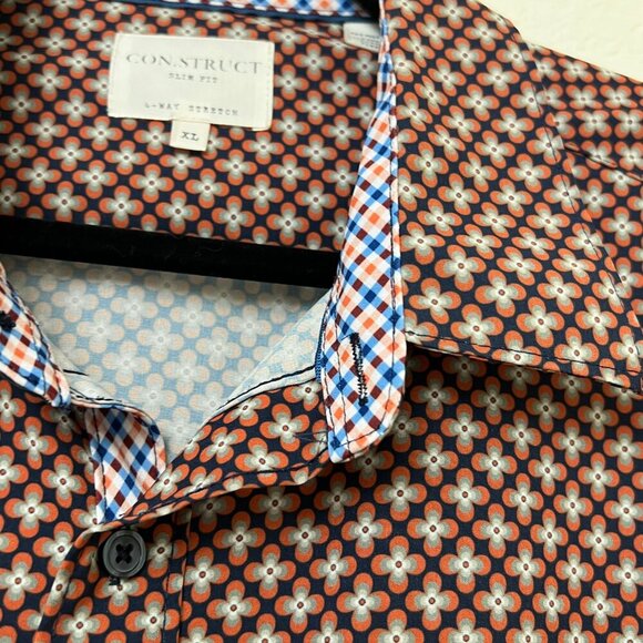 Con.Struct Slim Fit 4 Way Stretch Brown Print Button Down Flip Cuff Shirt XL - Picture 4 of 9